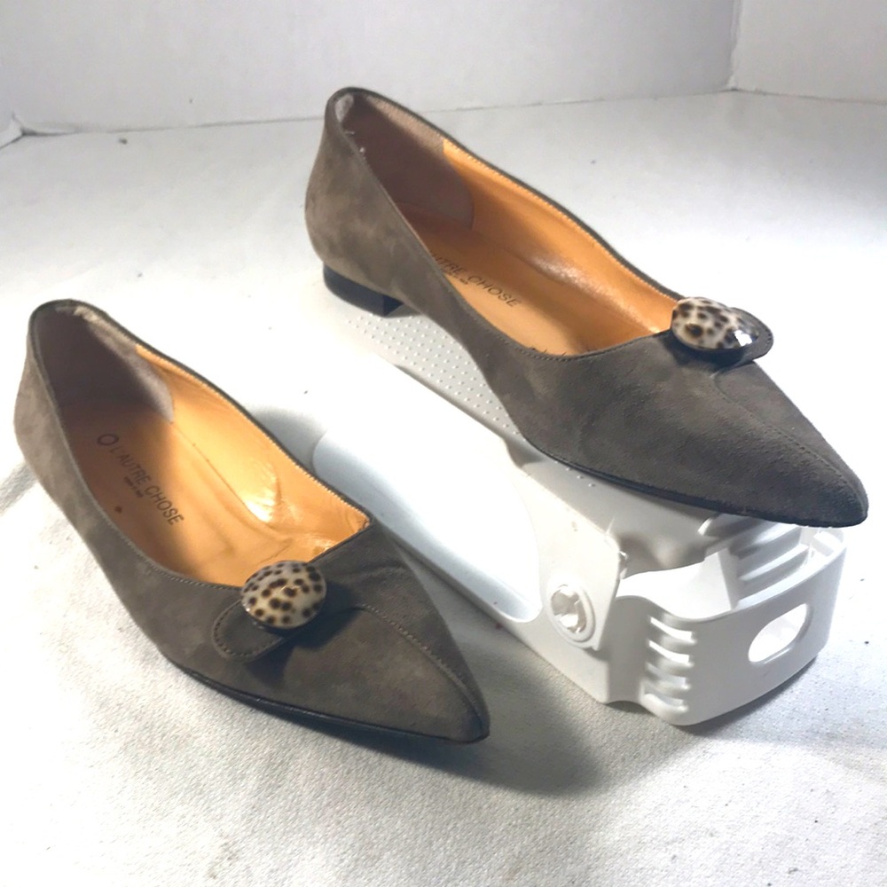 L’Autre Chose Women's Gray Suede Pointy Toe Slip On Shoes with Speckled Accent